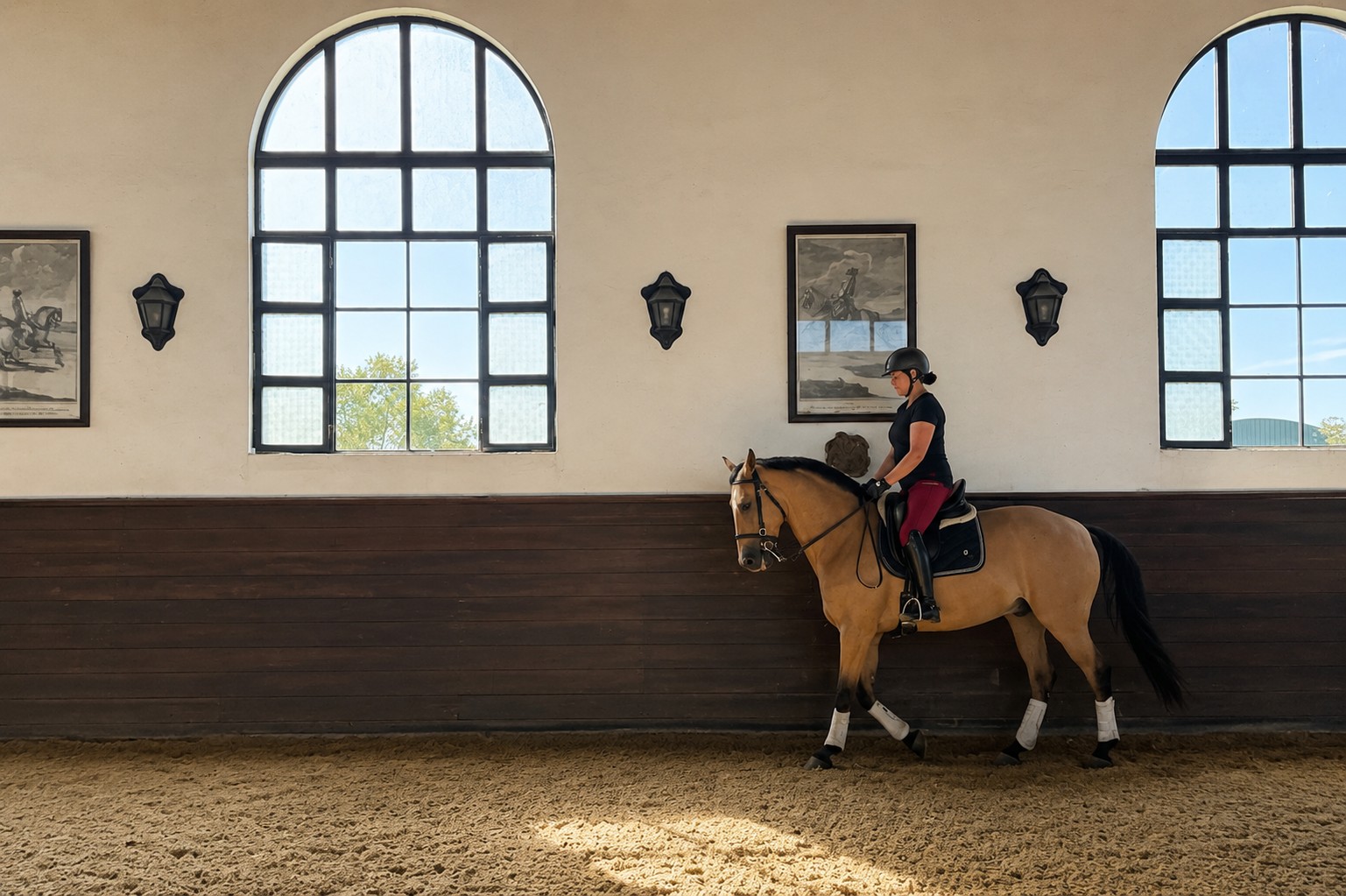 Ein Mitglied reitet in der Reitschule